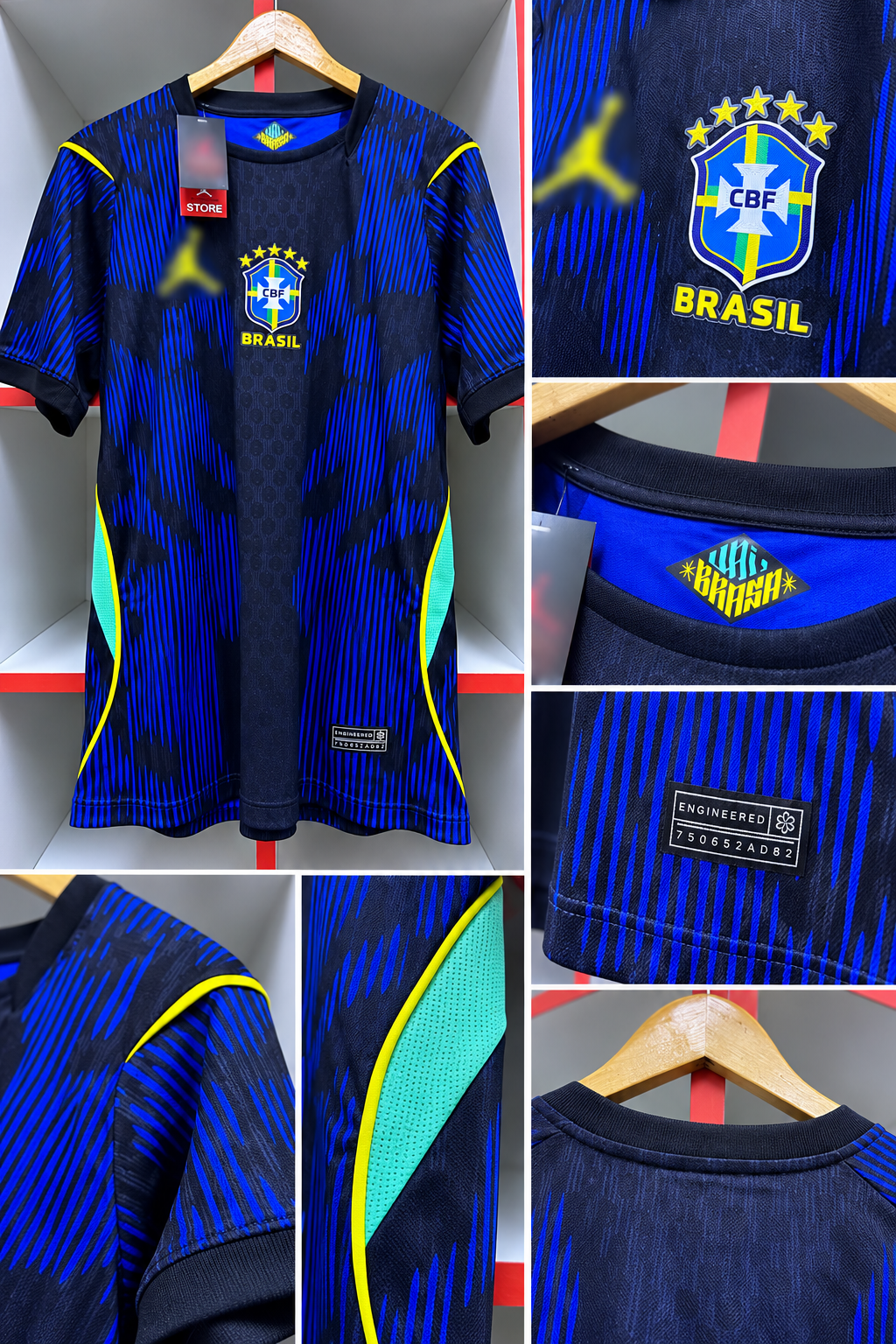 Camiseta Selección de Brasil Azul Marino con Detalles Eléctricos – WAKEUP